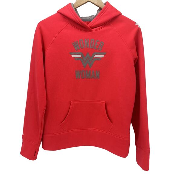 Under armour Hoodie Girls XL Wonder Woman DC Collab Pink Pullover Storm Jacket - Picture 1 of 11